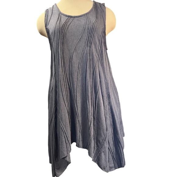 Unique Textured Tank Tunic Shirt Pockets Sz M Gray Blue Lagenlook Cosplay Unique - Picture 1 of 9